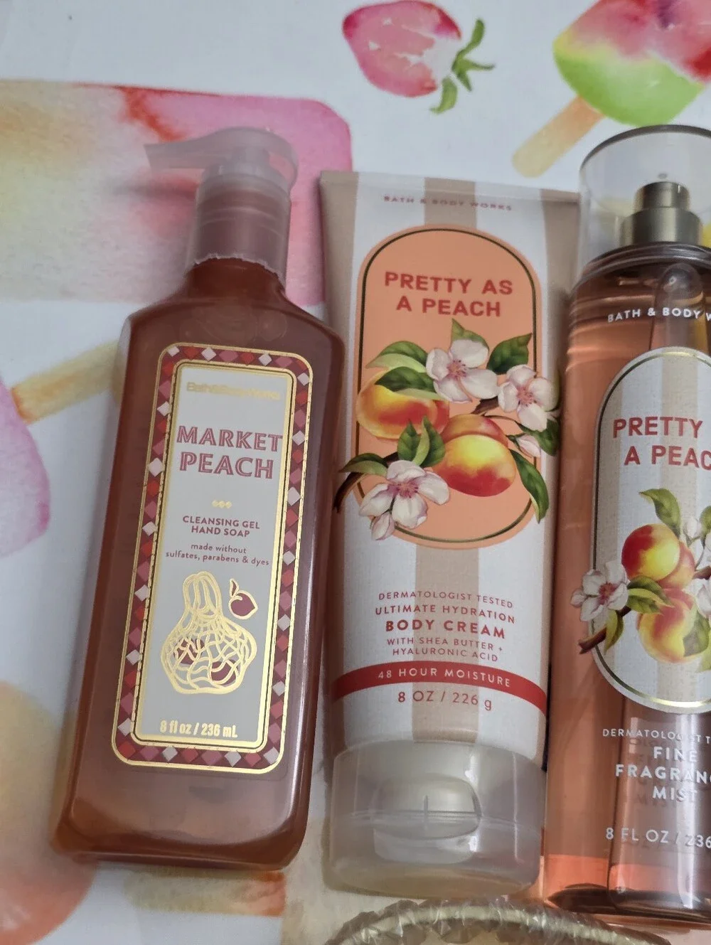 Bath & Body Works Peach 5 Piece Shower & Fragrance Collection Set New RARE